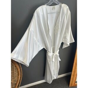 Vtg California Miss Womens Robe Size 2X Satin White Embroidered Boudoir Bridal